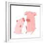 Two Pigs Parent and Child Cartoon. Two Domestic Animals Childish Hand Drawn Illustration. Vector Ca-Popmarleo-Framed Premium Giclee Print