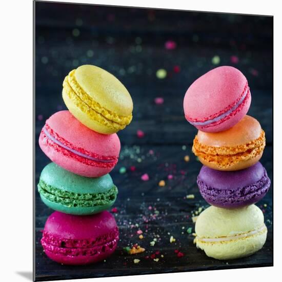 Two Piles Of Colorful Macaroons-Anna-Mari West-Mounted Art Print