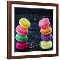 Two Piles Of Colorful Macaroons-Anna-Mari West-Framed Art Print