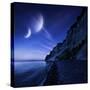 Two Planets Hover over a Tranquil Sea and Mons Klint Cliffs, Denmark-null-Stretched Canvas