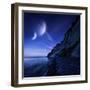 Two Planets Hover over a Tranquil Sea and Mons Klint Cliffs, Denmark-null-Framed Photographic Print