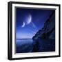 Two Planets Hover over a Tranquil Sea and Mons Klint Cliffs, Denmark-null-Framed Photographic Print