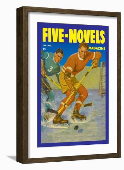 Two Players Skating Towards the Bouncing Puck-null-Framed Art Print