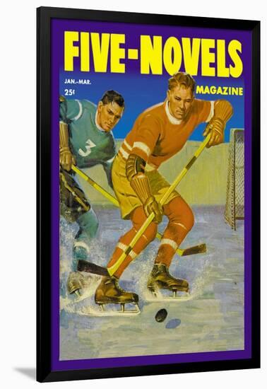 Two Players Skating Towards the Bouncing Puck-null-Framed Art Print