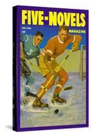 Two Players Skating Towards the Bouncing Puck-null-Stretched Canvas