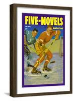 Two Players Skating Towards the Bouncing Puck-null-Framed Art Print