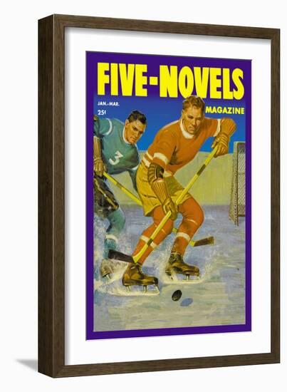 Two Players Skating Towards the Bouncing Puck-null-Framed Art Print