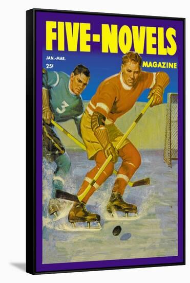 Two Players Skating Towards the Bouncing Puck-null-Framed Stretched Canvas