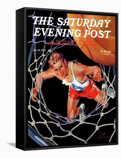 "Two Points," Saturday Evening Post Cover, January 24, 1942-Ski Weld-Framed Stretched Canvas
