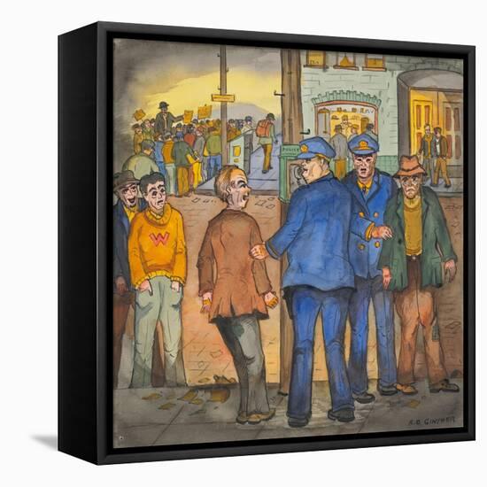 Two Police Officers Arresting Two Drunks on a Street of the Skid Road Area of Seattle-Ronald Ginther-Framed Stretched Canvas