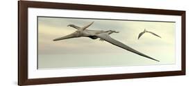 Two Pteranodon Dinosaurs Flying in Cloudy Sky-null-Framed Premium Giclee Print