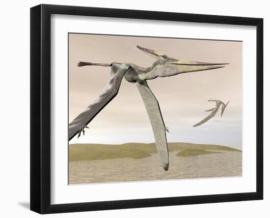 Two Pteranodons Flying over Small Islands-null-Framed Art Print