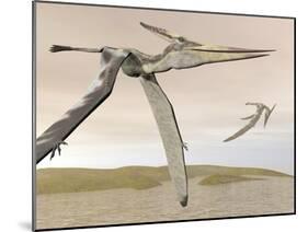 Two Pteranodons Flying over Small Islands-null-Mounted Art Print