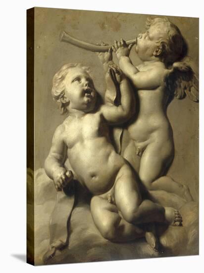 Two Putti Making Music-Marten Jozef Geeraerts-Stretched Canvas