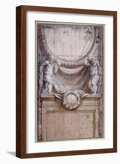Two Putti Supporting a Blank Medallion-Correggio-Framed Giclee Print