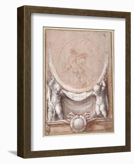 Two Putti Supporting a Medallion on Which the Cloud-Borne Christ Is Represented-Correggio-Framed Giclee Print