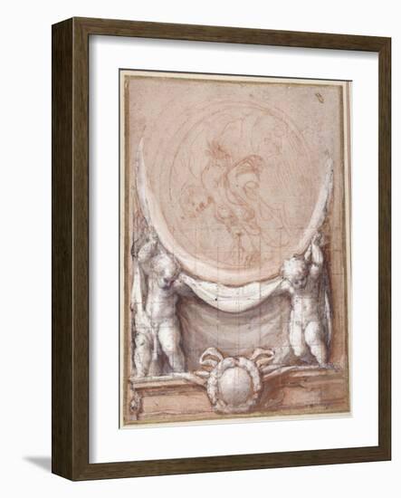 Two Putti Supporting a Medallion on Which the Cloud-Borne Christ Is Represented-Correggio-Framed Giclee Print