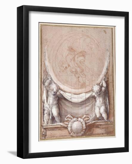 Two Putti Supporting a Medallion on Which the Cloud-Borne Christ Is Represented-Correggio-Framed Giclee Print