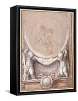 Two Putti Supporting a Medallion on Which the Cloud-Borne Christ Is Represented-Correggio-Framed Stretched Canvas