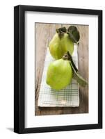 Two Quinces with Leaves on Tea Towel-Eising Studio - Food Photo and Video-Framed Photographic Print