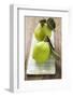 Two Quinces with Leaves on Tea Towel-Eising Studio - Food Photo and Video-Framed Photographic Print