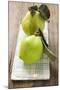 Two Quinces with Leaves on Tea Towel-Eising Studio - Food Photo and Video-Mounted Photographic Print
