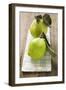 Two Quinces with Leaves on Tea Towel-Eising Studio - Food Photo and Video-Framed Photographic Print