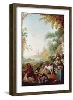 Two Rabbits, a Magpie and a Dog, from the Salon of Gilles Demarteau (1722-76) (Oil on Canvas)-Jean-Baptiste Huet-Framed Giclee Print