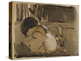 Two Rabbits, One Eating Carrots-Joseph Crawhall-Stretched Canvas
