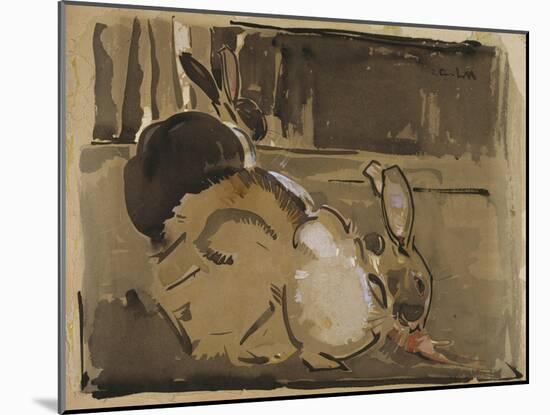 Two Rabbits, One Eating Carrots-Joseph Crawhall-Mounted Giclee Print