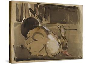 Two Rabbits, One Eating Carrots-Joseph Crawhall-Stretched Canvas