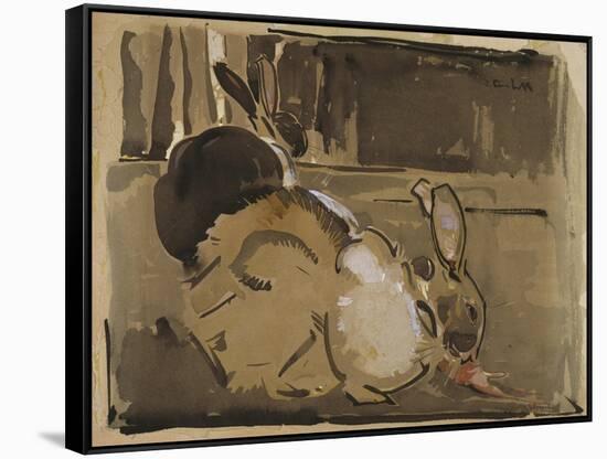 Two Rabbits, One Eating Carrots-Joseph Crawhall-Framed Stretched Canvas