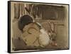Two Rabbits, One Eating Carrots-Joseph Crawhall-Framed Stretched Canvas
