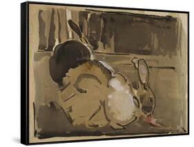 Two Rabbits, One Eating Carrots-Joseph Crawhall-Framed Stretched Canvas