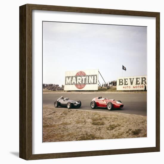 Two Racing Cars Taking a Bend, Dutch Grand Prix, Zandvoort, Holland, 1959-null-Framed Photographic Print