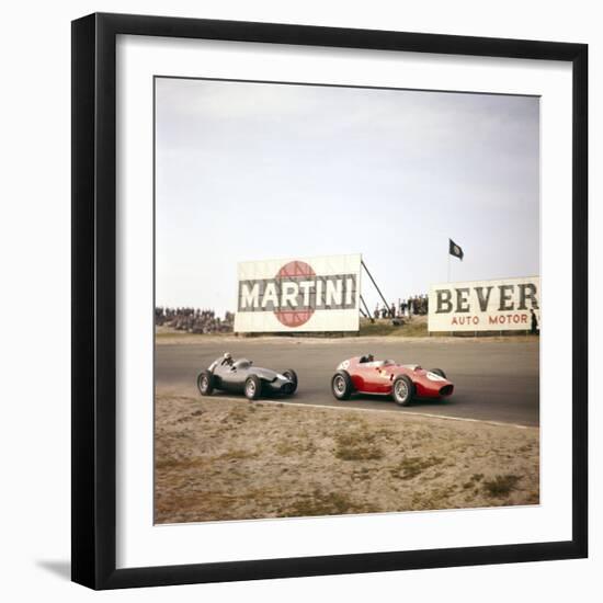 Two Racing Cars Taking a Bend, Dutch Grand Prix, Zandvoort, Holland, 1959-null-Framed Photographic Print