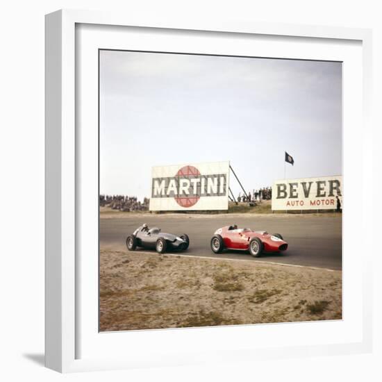 Two Racing Cars Taking a Bend, Dutch Grand Prix, Zandvoort, Holland, 1959-null-Framed Photographic Print