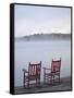 Two Red Rockers on Dock at Sunrise, Lake Mooselookmegontic, Maine-Nance Trueworthy-Framed Stretched Canvas