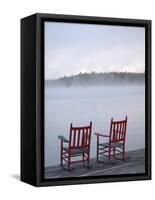 Two Red Rockers on Dock at Sunrise, Lake Mooselookmegontic, Maine-Nance Trueworthy-Framed Stretched Canvas