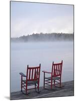 Two Red Rockers on Dock at Sunrise, Lake Mooselookmegontic, Maine-Nance Trueworthy-Mounted Photographic Print