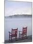 Two Red Rockers on Dock at Sunrise, Lake Mooselookmegontic, Maine-Nance Trueworthy-Mounted Photographic Print