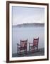 Two Red Rockers on Dock at Sunrise, Lake Mooselookmegontic, Maine-Nance Trueworthy-Framed Photographic Print