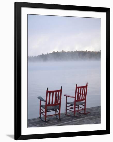 Two Red Rockers on Dock at Sunrise, Lake Mooselookmegontic, Maine-Nance Trueworthy-Framed Photographic Print