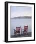 Two Red Rockers on Dock at Sunrise, Lake Mooselookmegontic, Maine-Nance Trueworthy-Framed Photographic Print