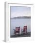 Two Red Rockers on Dock at Sunrise, Lake Mooselookmegontic, Maine-Nance Trueworthy-Framed Photographic Print