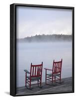 Two Red Rockers on Dock at Sunrise, Lake Mooselookmegontic, Maine-Nance Trueworthy-Framed Photographic Print