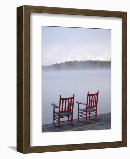 Two Red Rockers on Dock at Sunrise, Lake Mooselookmegontic, Maine-Nance Trueworthy-Framed Photographic Print