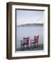 Two Red Rockers on Dock at Sunrise, Lake Mooselookmegontic, Maine-Nance Trueworthy-Framed Photographic Print