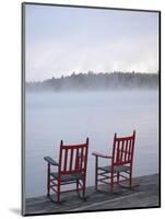 Two Red Rockers on Dock at Sunrise, Lake Mooselookmegontic, Maine-Nance Trueworthy-Mounted Photographic Print
