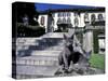 Two Russian Blue Cats Sunning on Garden Stone Steps, Italy-Adriano Bacchella-Stretched Canvas